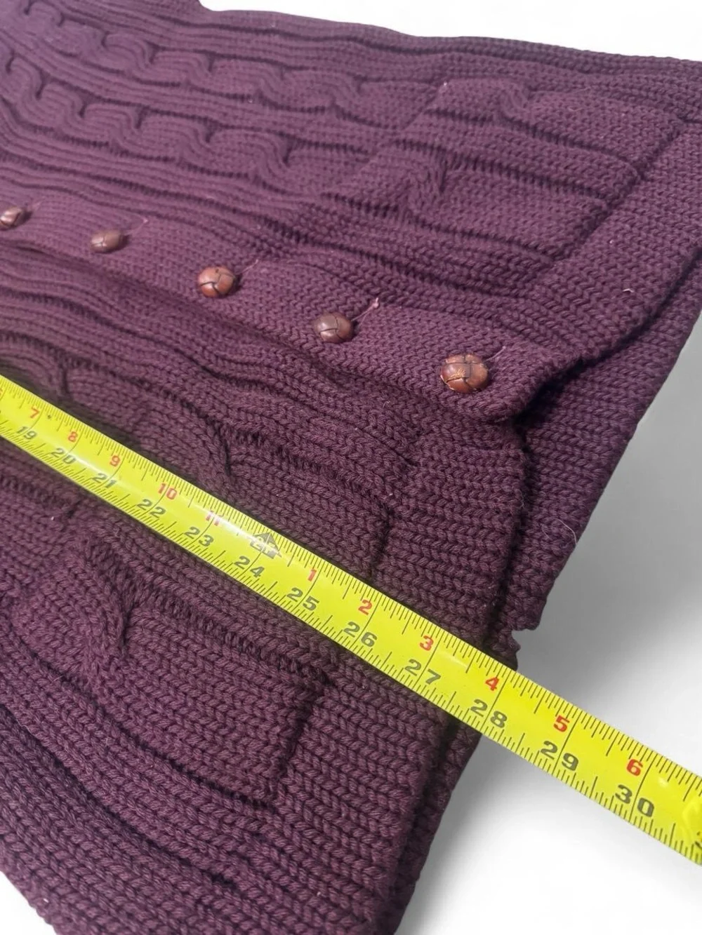 VTG 90s Polo Ralph Lauren cable knit chunky wool cardigan sweater burgundy 42 M